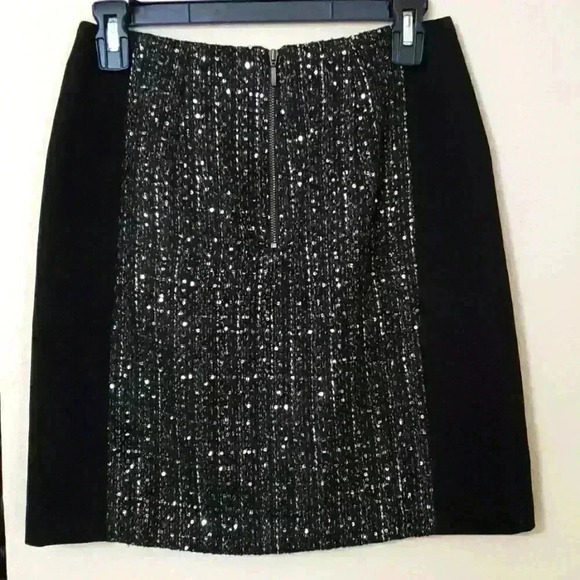1 Ann Taylor Loft Black Curvy Fit Sparkle Tweed Paneled Straight Skirt 0 - Picture 3 of 8